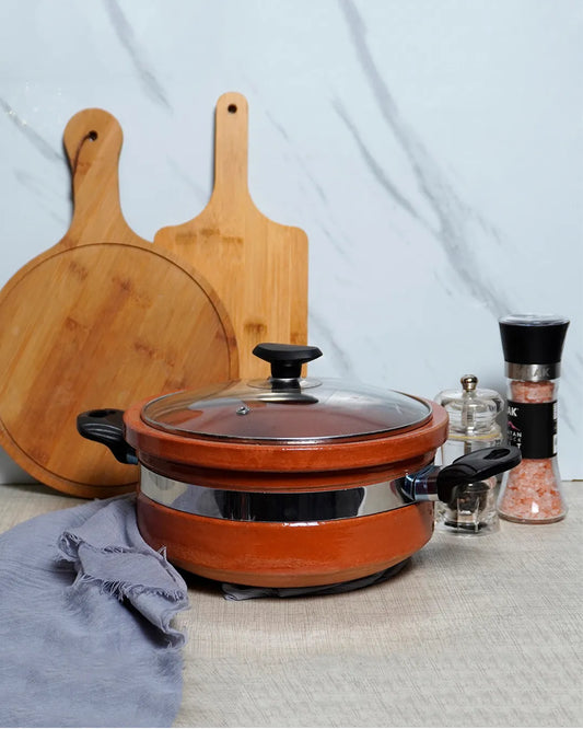 Premium Flat Glazed Clay Karahi β Modern Glossy Finish Mitti ki Karahi DESIBARTAN