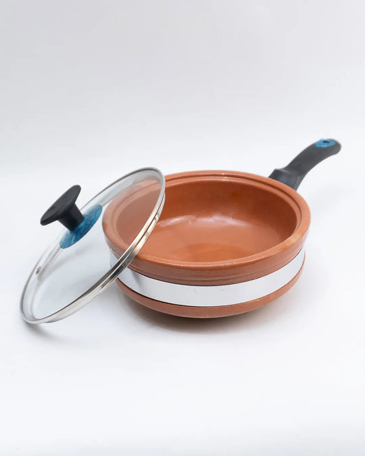 Premium Glazed Clay Fry Pan β Glossy Finish Mitti ka Fry Pan for Healthy Frying DESIBARTAN