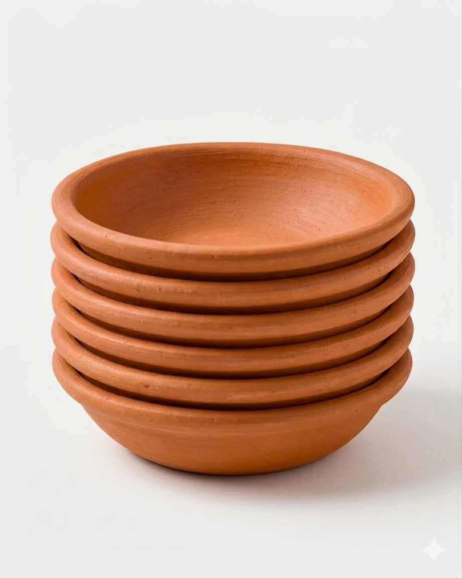 Set of 6 Premium Clay Plates – Traditional Handcrafted Mitti ki Plate for Dining DESIBARTAN