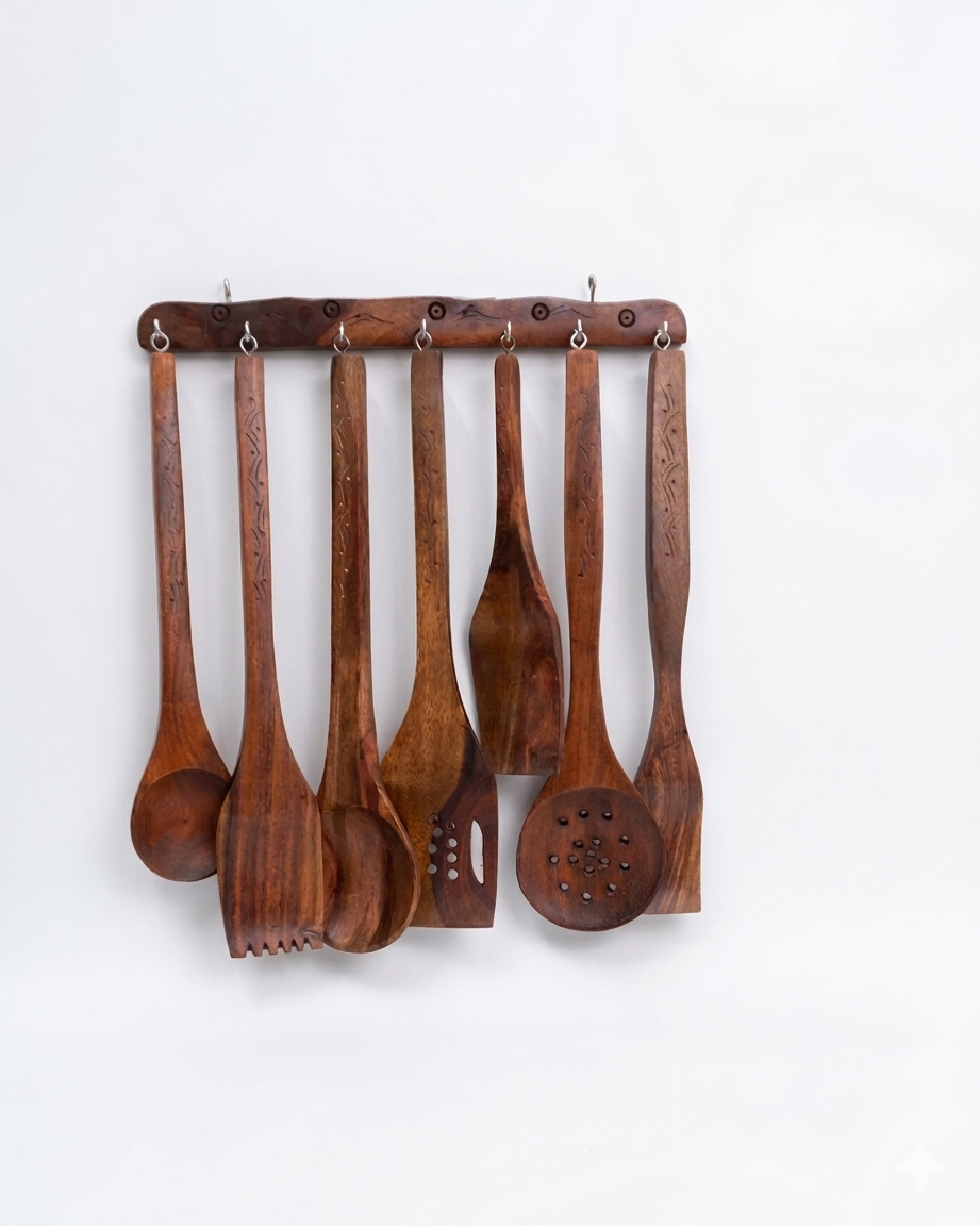 Ultimate 7-Piece Wooden Spoon Set – Pure Sheesham Wood Kitchen Cooking & Serving Tools DESIBARTAN