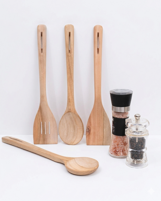 Premium Wooden Spoon Set β 4-Piece Handcrafted Sheesham Wood Cooking Tools DESIBARTAN