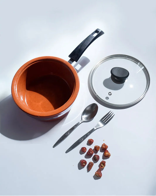 Premium Glazed Clay Saucepan – Glossy Finish Mitti ka Saucepan with Handle DESIBARTAN