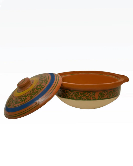 DESIBARTAN Medium Glazed Clay Karahi – 1.5kg Capacity Handcrafted Cooking Pot with Lid