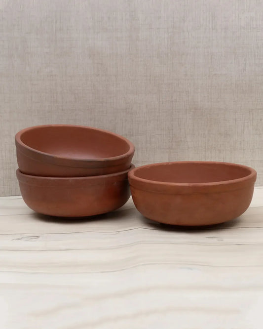 Organic Clay Yogurt Bowl Set – 3-Piece Natural Mitti ki Dahi Jamane Wali Pyali DESIBARTAN