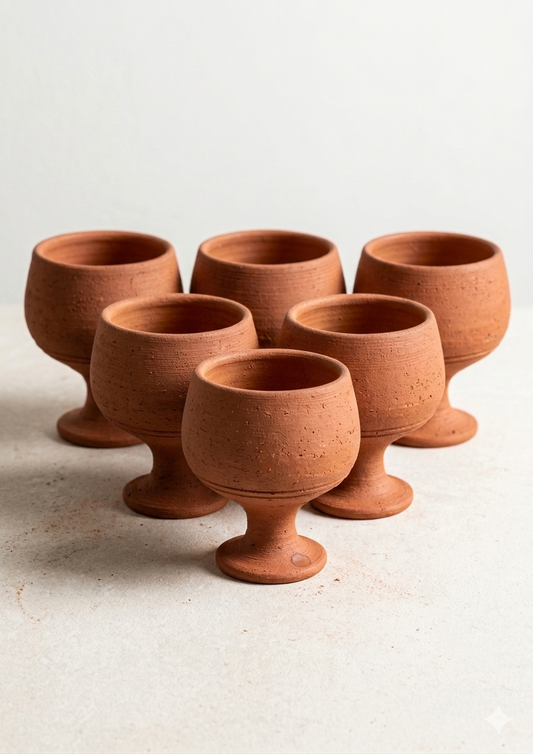 Set of 6 Round Clay Glasses – Traditional Mitti ke Glasses for Water & Lassi DESIBARTAN