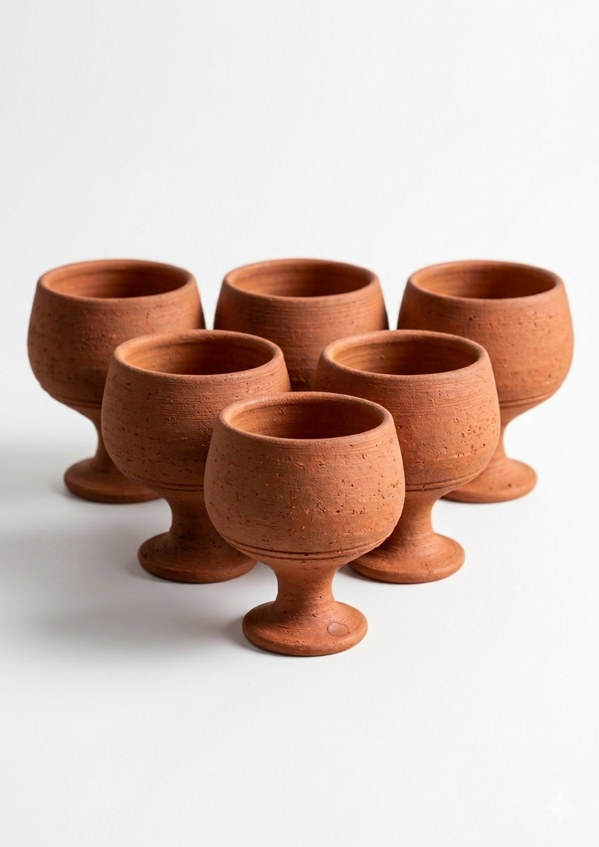 Set of 6 Round Clay Glasses – Traditional Mitti ke Glasses for Water & Lassi DESIBARTAN