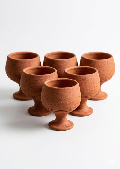 Set of 6 Round Clay Glasses – Traditional Mitti ke Glasses for Water & Lassi DESIBARTAN