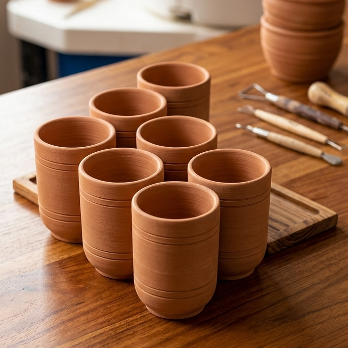 Set of 6 Premium Clay Glasses – Traditional Mitti ke Glass for Water, Lassi & Juice DESIBARTAN