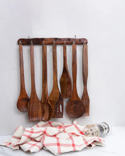 Ultimate 7-Piece Wooden Spoon Set – Pure Sheesham Wood Kitchen Cooking & Serving Tools DESIBARTAN