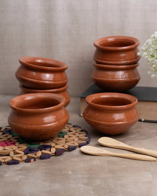 Set of 6 Premium Clay Dessert Bowls – Traditional Mitti ke Kheer Cups & Halwa Bowls DESIBARTAN