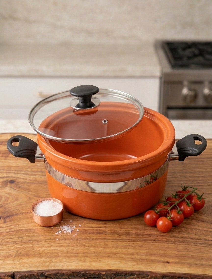 Premium Flat Glazed Clay Handi – Modern Glossy Finish Mitti ki Handi DESIBARTAN