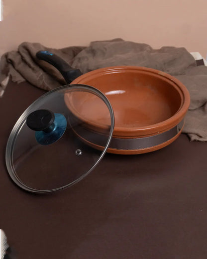 Premium Glazed Clay Fry Pan – Glossy Finish Mitti ka Fry Pan for Healthy Frying DESIBARTAN