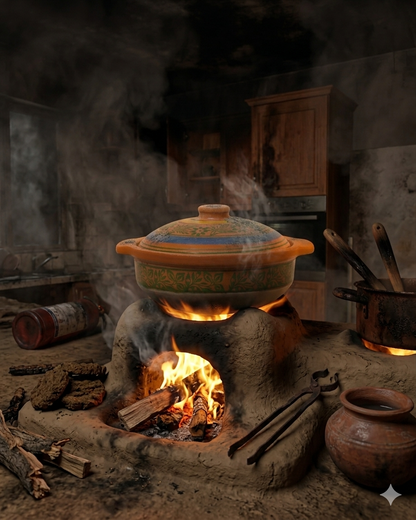 Mini Glazed Clay Karahi – Handcrafted Cooking & Serving Pot with Lid DESIBARTAN