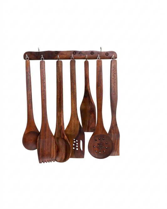 Ultimate 7-Piece Wooden Spoon Set – Pure Sheesham Wood Kitchen Cooking & Serving Tools DESIBARTAN