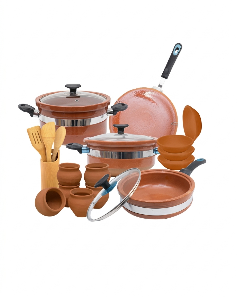 Azaadi Dinner Set – Premium 8-Piece Full Kitchen Clay Collection DESIBARTAN