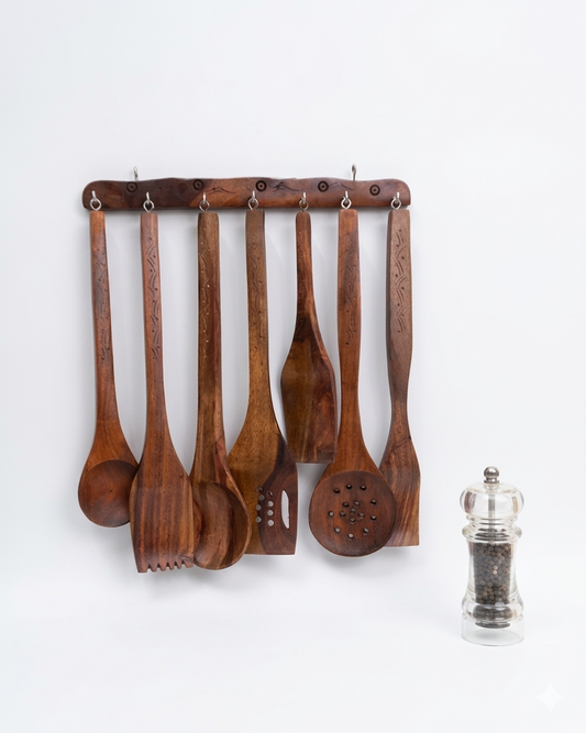 Ultimate 7-Piece Wooden Spoon Set – Pure Sheesham Wood Kitchen Cooking & Serving Tools DESIBARTAN