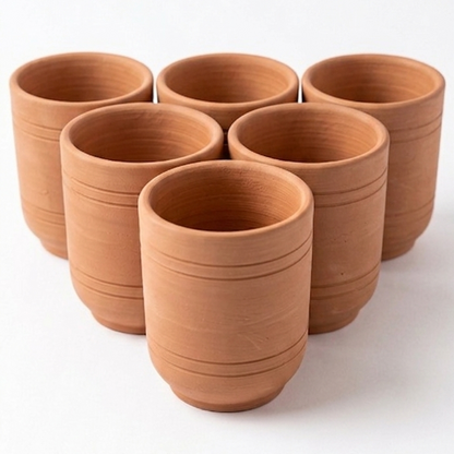 Set of 6 Premium Clay Glasses – Traditional Mitti ke Glass for Water, Lassi & Juice DESIBARTAN