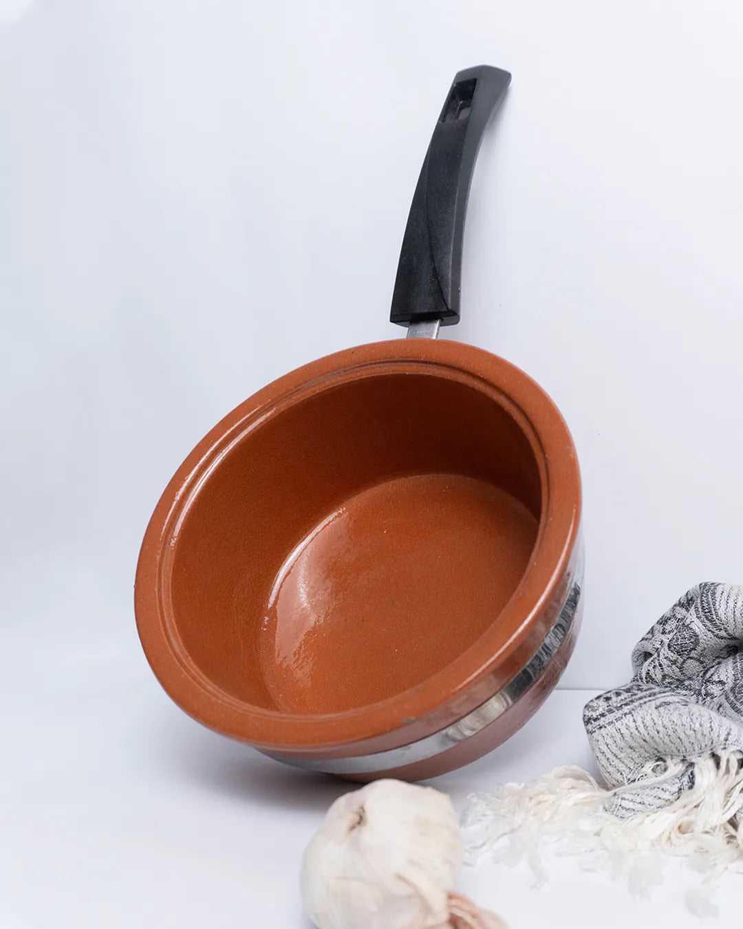Premium Glazed Clay Saucepan – Glossy Finish Mitti ka Saucepan with Handle DESIBARTAN