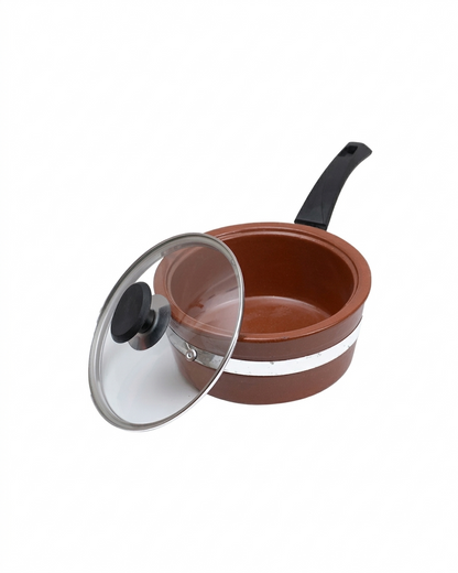 Premium Glazed Clay Saucepan – Glossy Finish Mitti ka Saucepan with Handle DESIBARTAN
