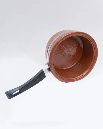Premium Glazed Clay Saucepan – Glossy Finish Mitti ka Saucepan with Handle DESIBARTAN