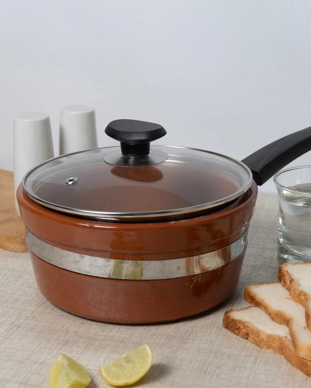 Premium Glazed Clay Saucepan – Glossy Finish Mitti ka Saucepan with Handle DESIBARTAN