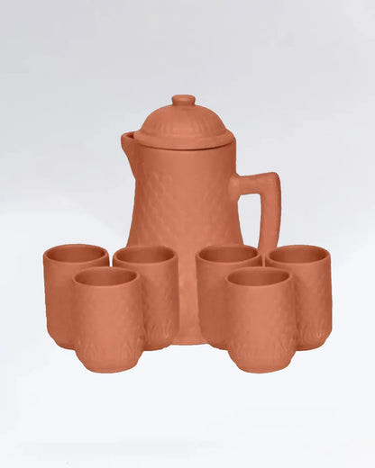 Royal Water Set – 7-Piece Premium Clay Jug & 6 Glasses Collection DESIBARTAN