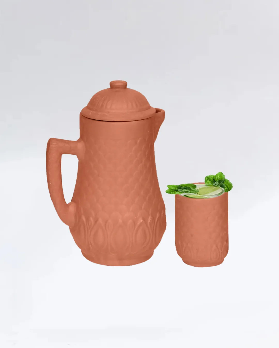 Royal Water Set – 7-Piece Premium Clay Jug & 6 Glasses Collection DESIBARTAN
