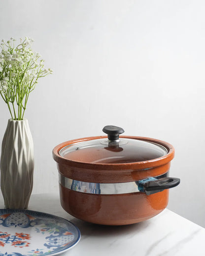 Premium Round Glazed Clay Handi – Glossy Finish Mitti ki Handi DESIBARTAN