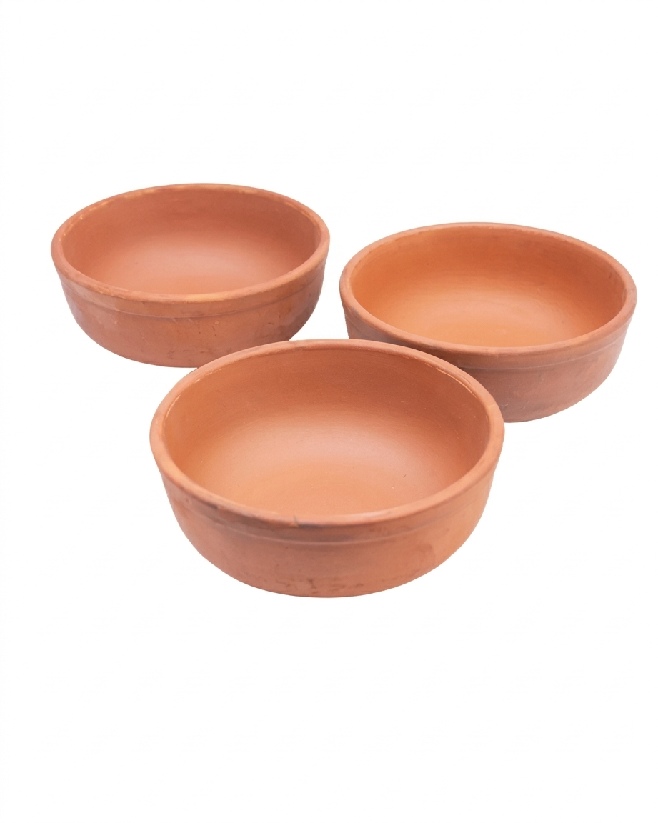 Organic Clay Yogurt Bowl Set – 3-Piece Natural Mitti ki Dahi Jamane Wali Pyali DESIBARTAN