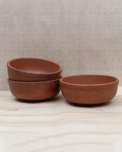 Organic Clay Yogurt Bowl Set – 3-Piece Natural Mitti ki Dahi Jamane Wali Pyali DESIBARTAN