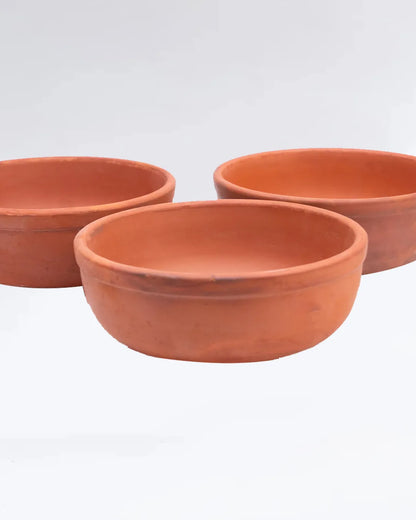 Organic Clay Yogurt Bowl Set – 3-Piece Natural Mitti ki Dahi Jamane Wali Pyali DESIBARTAN